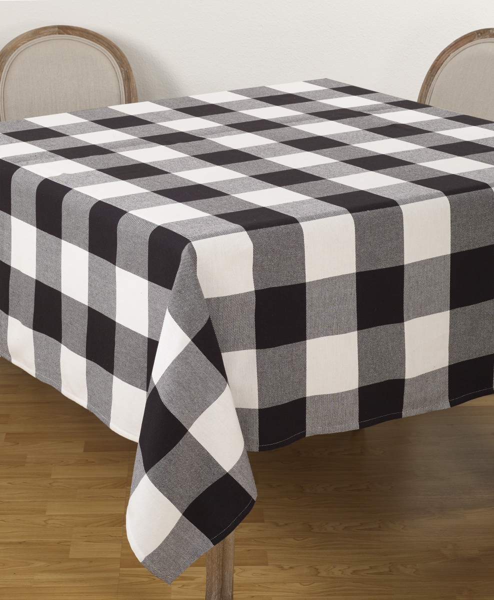 Picture of SARO 9025.BK70S 70 in. Square Buffalo Plaid Check Pattern Design Cotton Tablecloth  Black