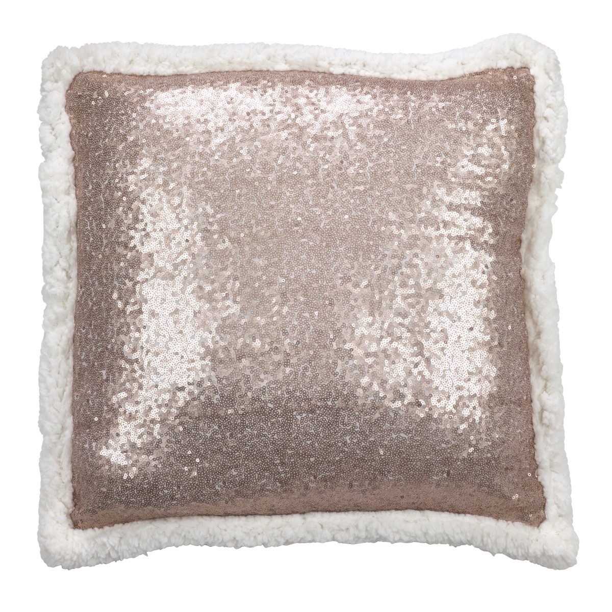 SARO  Square Sequin Plus Sherpa Pillow - Champagne - 18 in.