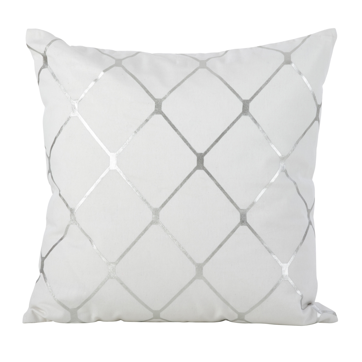 SARO  Metallic Diamond Design Pillow - Silver - 18 in. - Contemporary Style