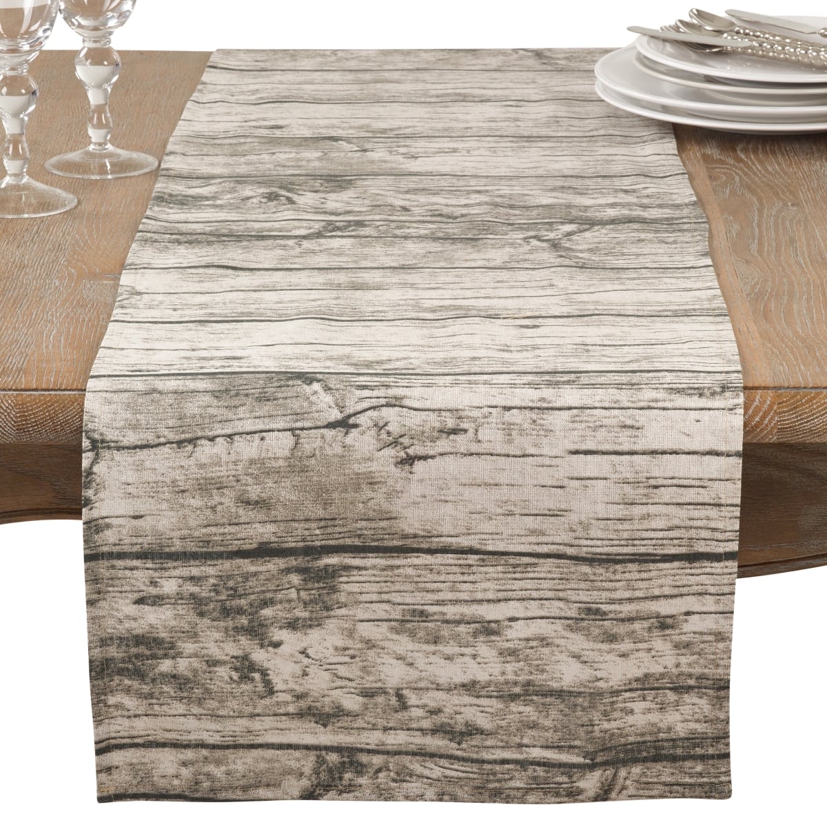 Picture of SARO 426.N1672B 16 x 72 in. Rectangle Table Runner with Printed Wood Design  Natural