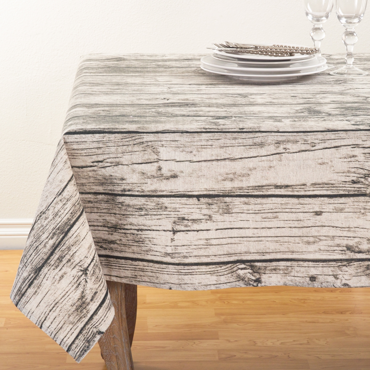 Picture of SARO 426.N60S 60 in. Square Printed Wood Design Tablecloth  Natural