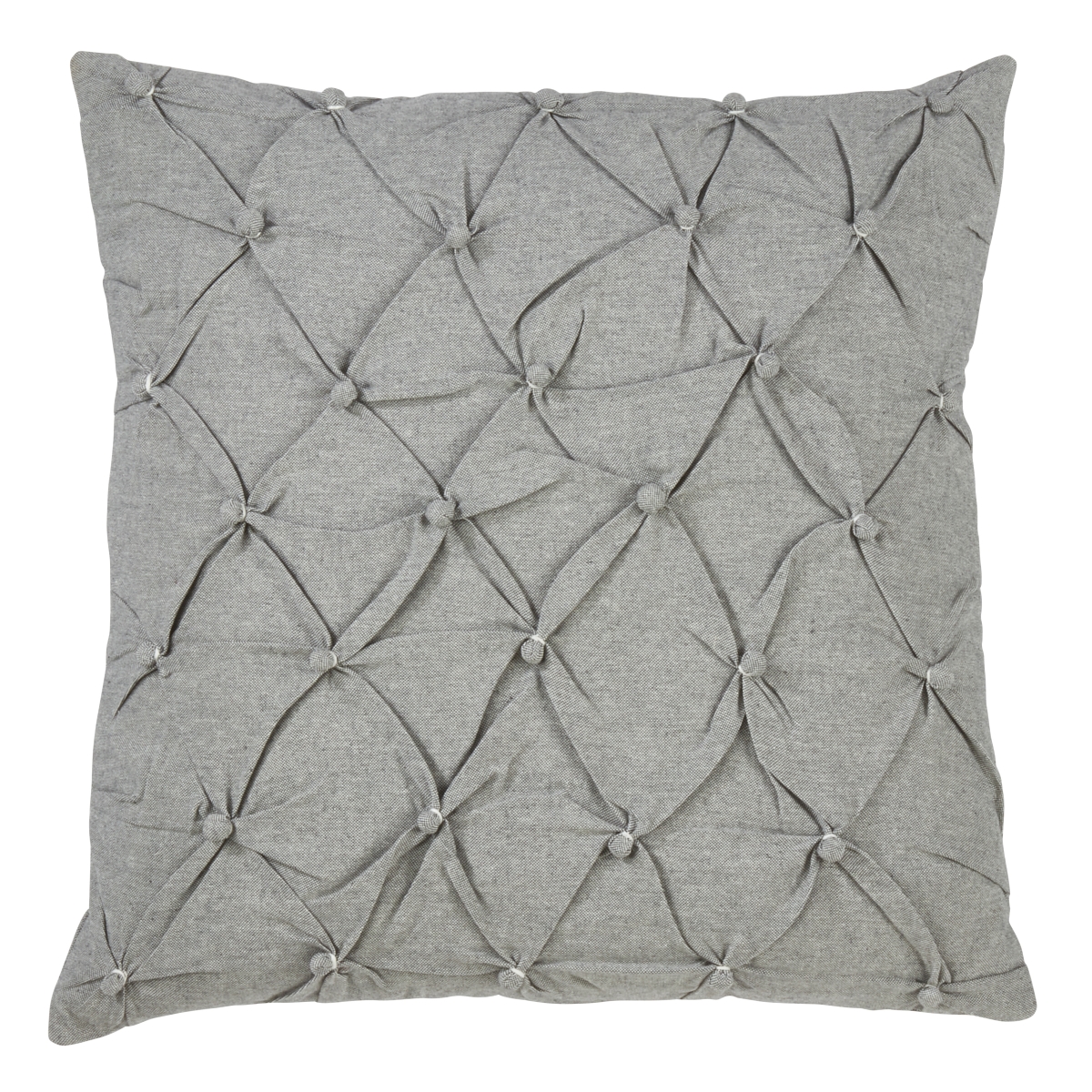 18 in. Square Down Filled Pintucked Button Throw Pillow, Grey