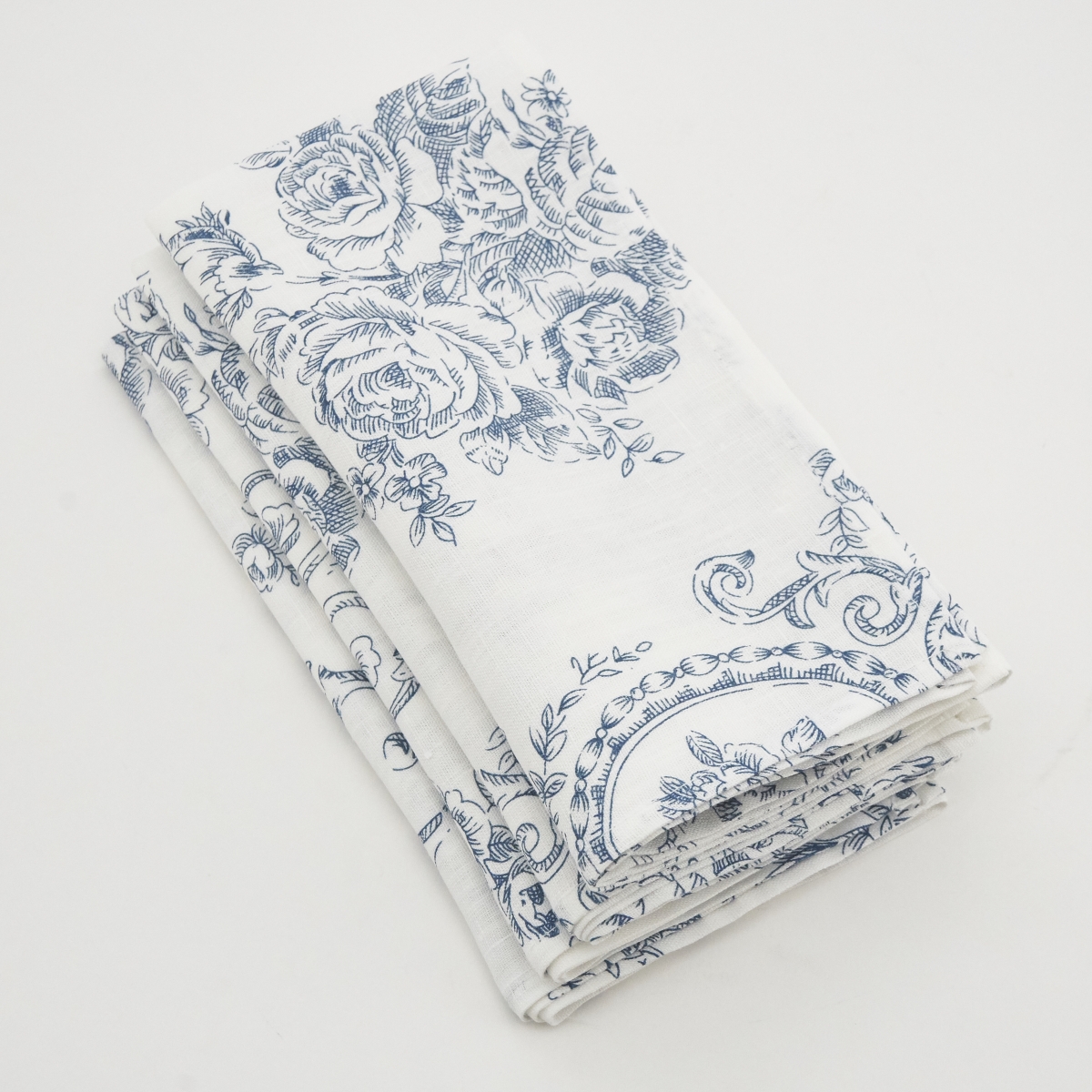 Picture of SARO 1162.IN20S 20 in. Square Floral Fancy Linen Napkin  Indigo - Set of 4