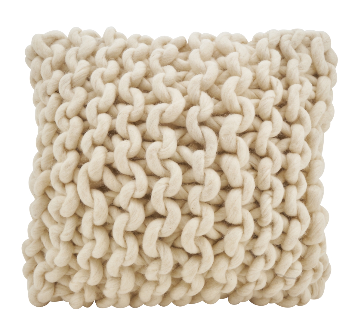 SARO LIFESTYLE Chunky Cable Knit Design Wool Down Filled Throw Pillow, Ivory, 18"