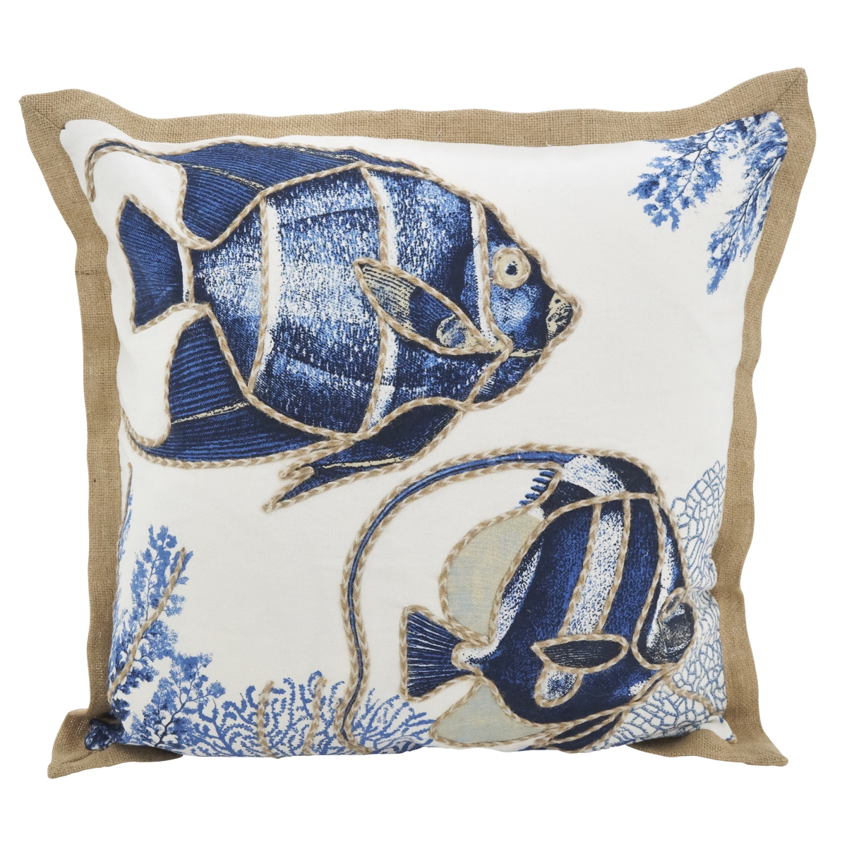 SARO  20 in. Neptunian Square Go Fish Down Filled Throw Pillow - Natural