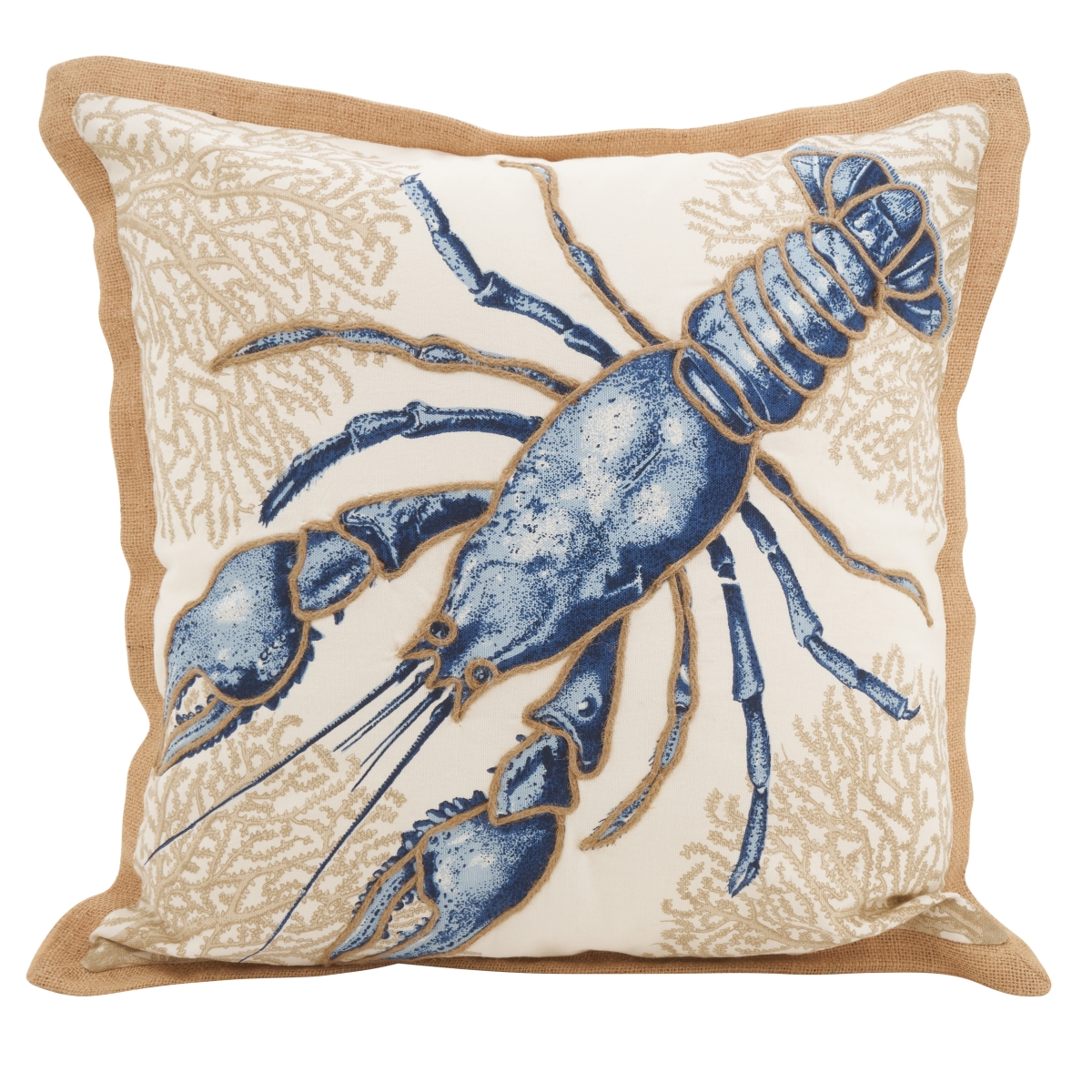 SARO  20 in. Neptunian Square Lobster Filled Cotton Down Filled Throw Pillow - Natural