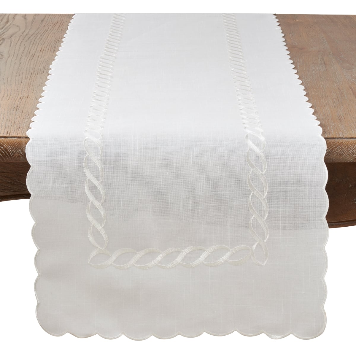 Picture of SARO 1064.W1668B Table Runner with Braided Embroidery Design - White