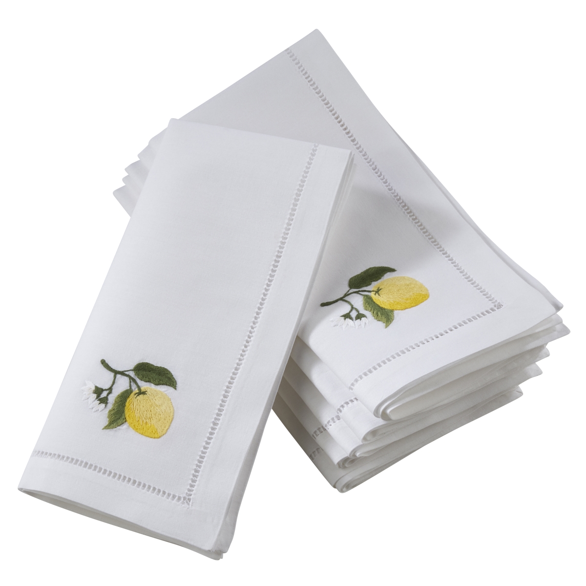 Picture of SARO NM136.W20S 20 in. Broderie Square Cotton Table Napkins with Embroidered Lemon Design - White  Set of 6