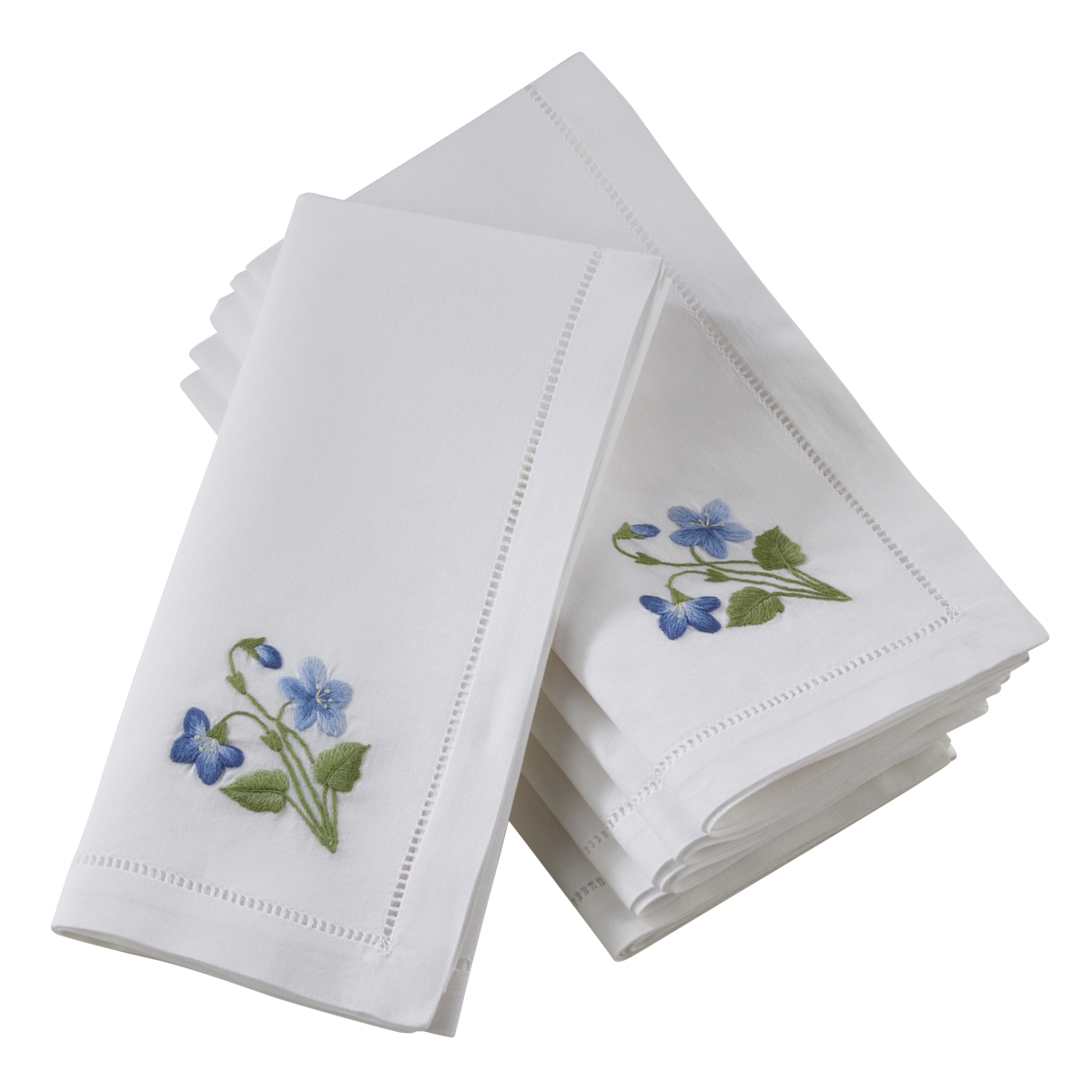 Picture of SARO NM141.W20S 20 in. Broderie Square Hemstitch Cotton Napkins with Violet Embroidery - White  Set of 6