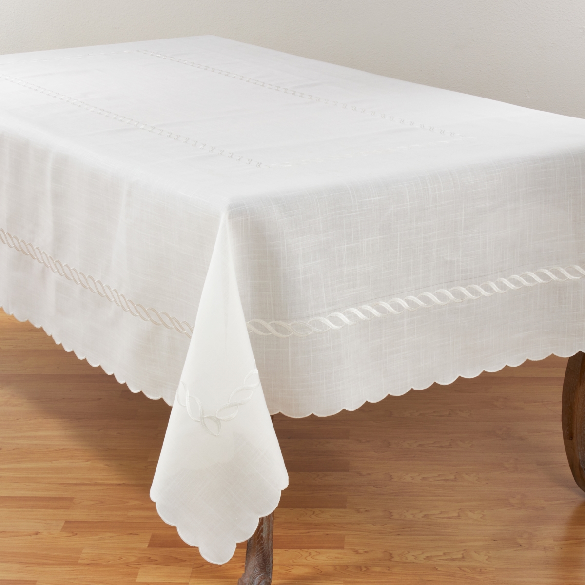Picture of SARO 1064.W67104B 67 x 104 in. Embroidered Braid Design Tablecloth - White