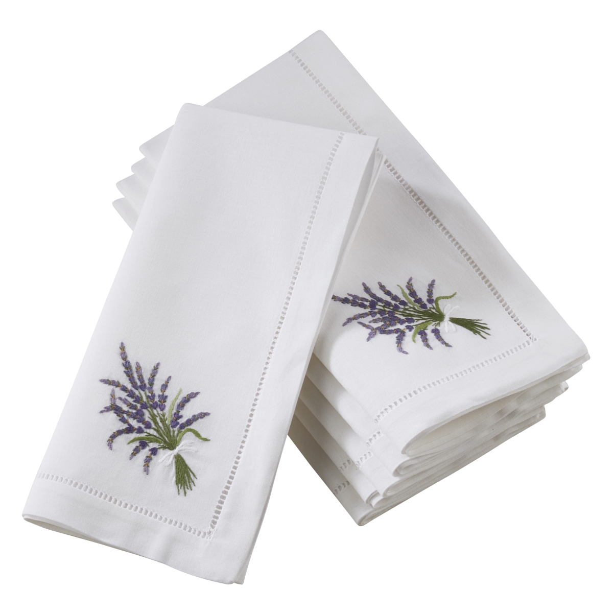 Picture of SARO NM149.W20S 20 in. Broderie Square Table Napkins with Hemstitch Border &amp; Lavender Embroidery - White  Set of 6