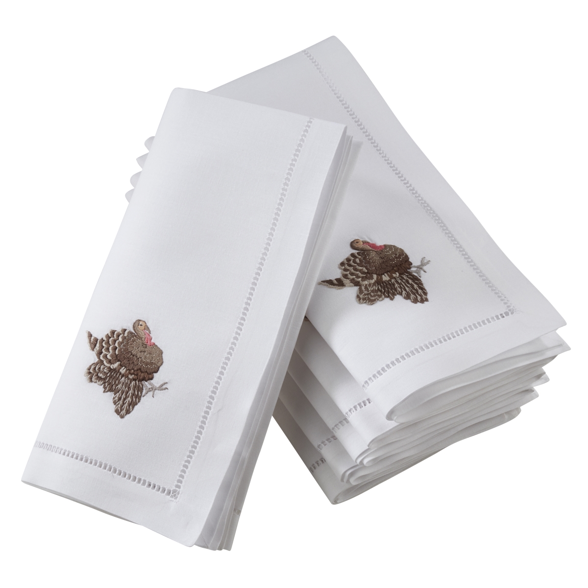 Picture of SARO NM152.W20S 20 in. Broderie Square Cotton Table Napkins with Embroidered Turkey Design - White  Set of 6