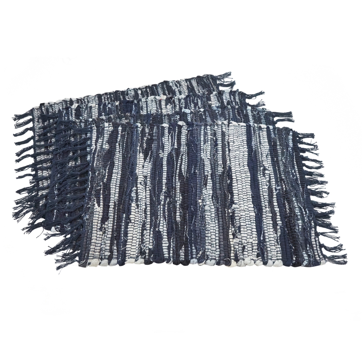 SARO  14 x 20 in. Rectangle Denim Chindi Placemat - Navy Blue  Set of 4