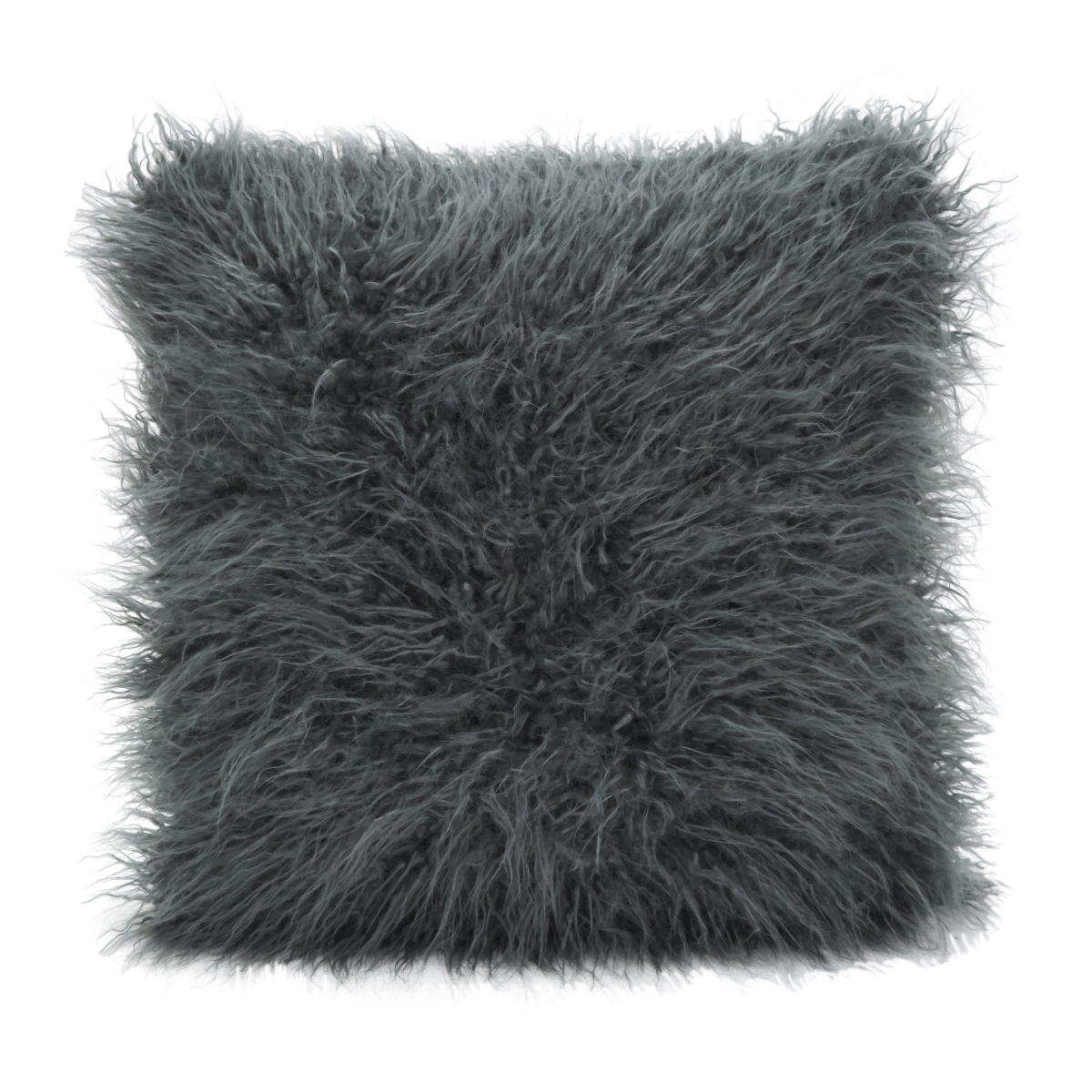 SARO  18 in. Square Mongolian Faux Fur Throw Pillow - Slate