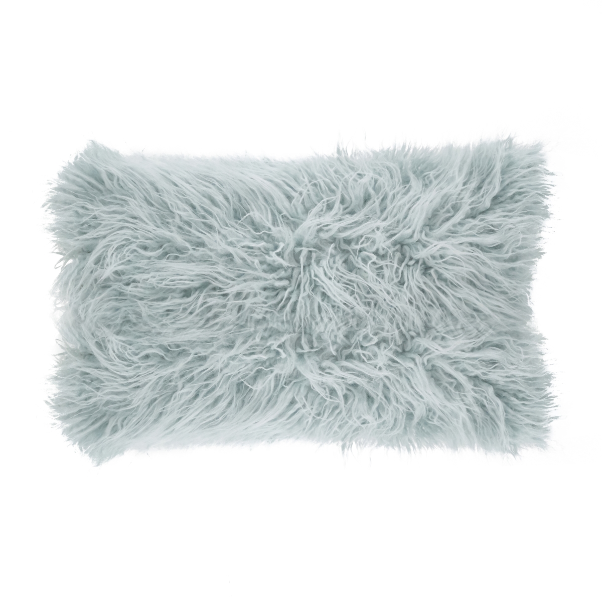 SARO  12 x 20 in. Rectangle Mongolian Faux Fur Throw Pillow - Ice Blue