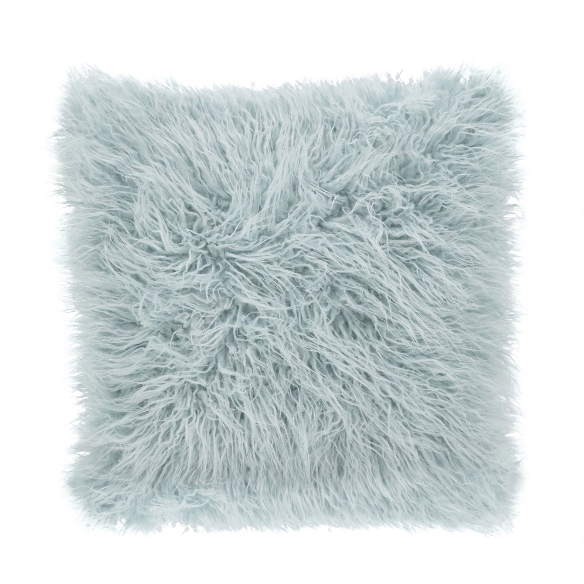 SARO  18 in. Square Mongolian Faux Fur Throw Pillow - Ice Blue