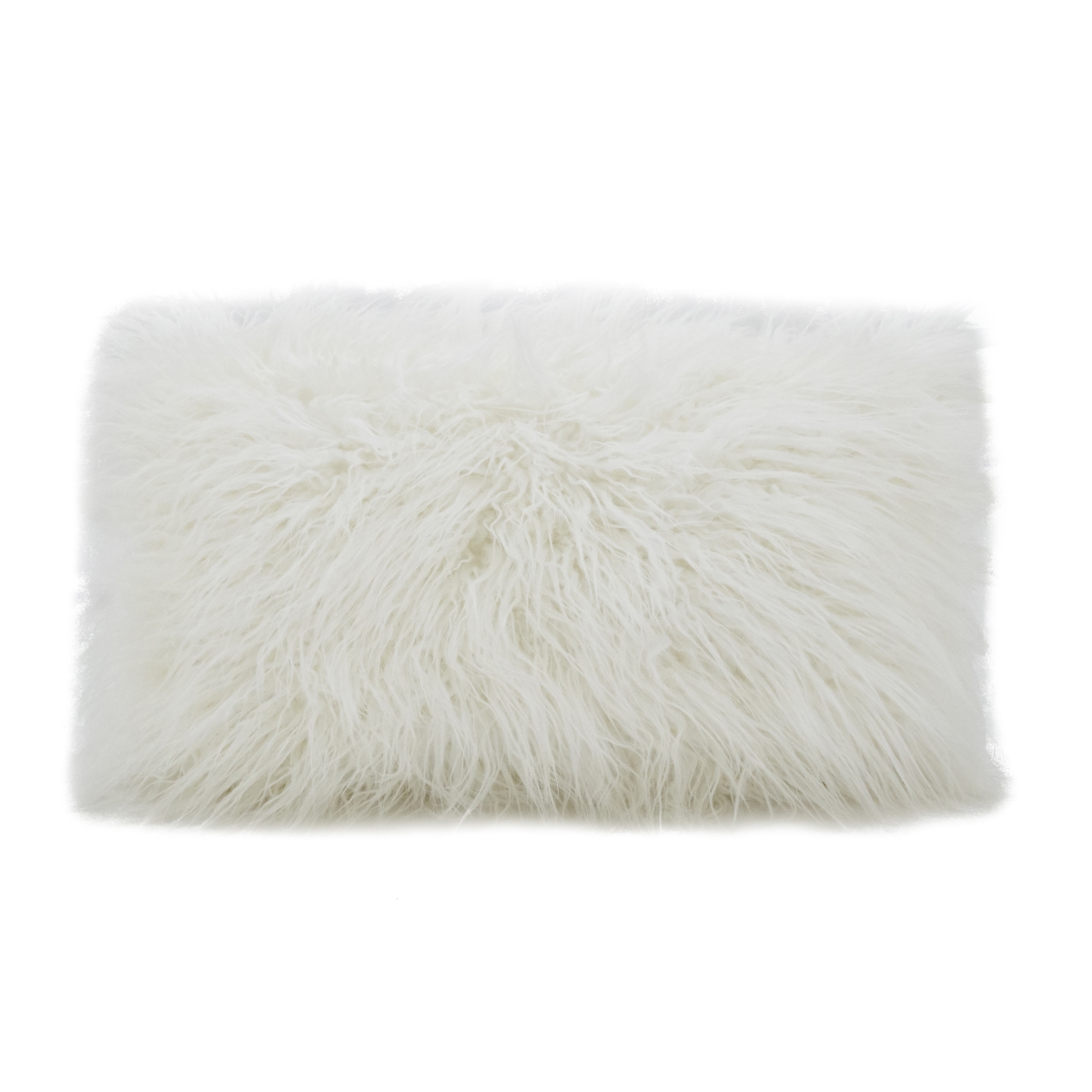 SARO  12 x 20 in. Rectangle Mongolian Faux Fur Throw Pillow - Ivory