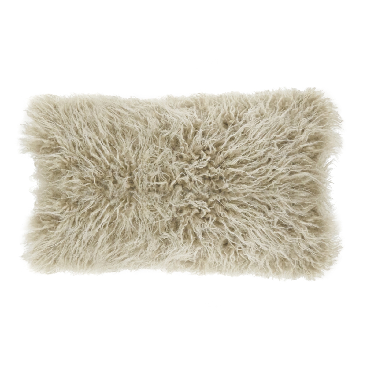 SARO  12 x 20 in. Rectangle Mongolian Faux Fur Throw Pillow - Oatmeal