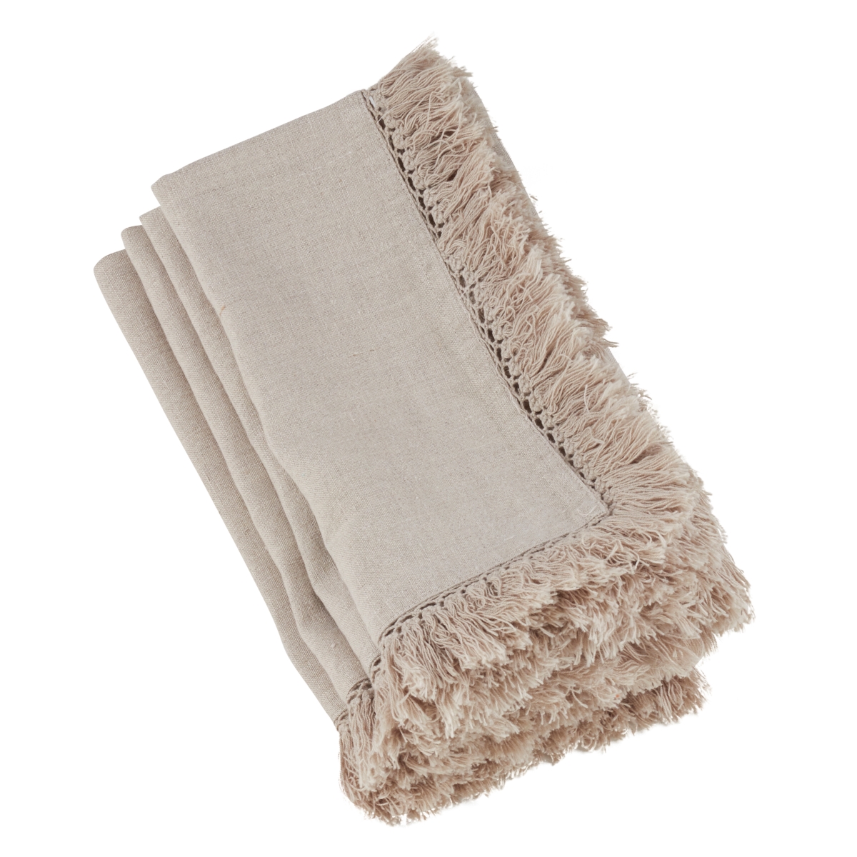 Picture of SARO 1688.N20S 20 in. Refined Rustic Square Rustic Linen Napkins with Large Fringe Edges - Natural  Set of 4