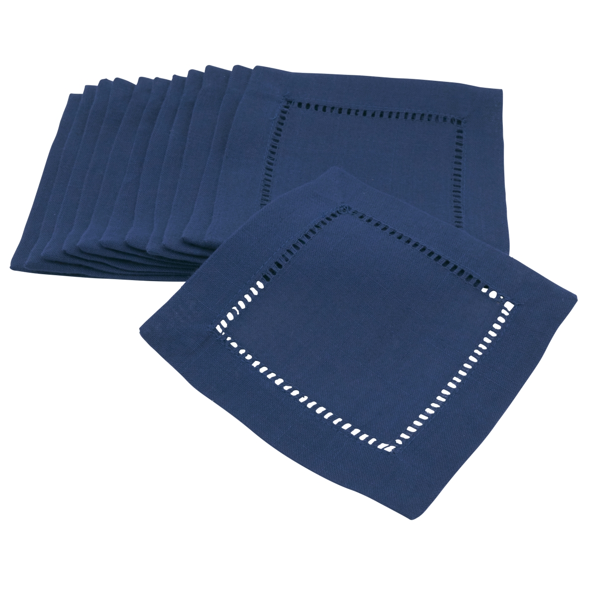 Picture of SARO 6306.NB6S Cocktail Napkin with Hemstitch Border Design  Navy Blue - Set of 12