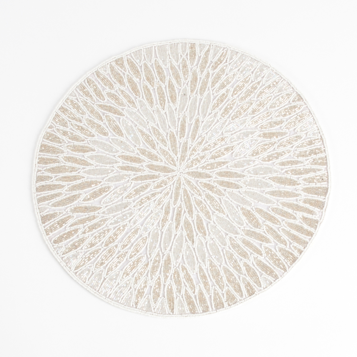 SARO  15 in. Beaded Design Placemats  White - Set of 4