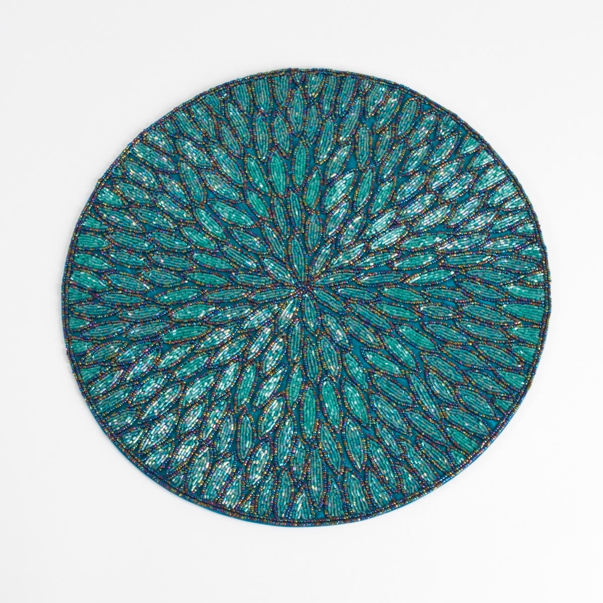 SARO  15 in. Beaded Design Placemats  Teal - Set of 4