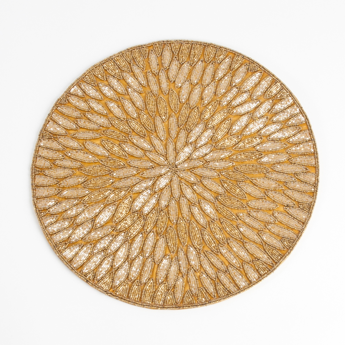 SARO  15 in. Beaded Design Placemats  Gold - Set of 4