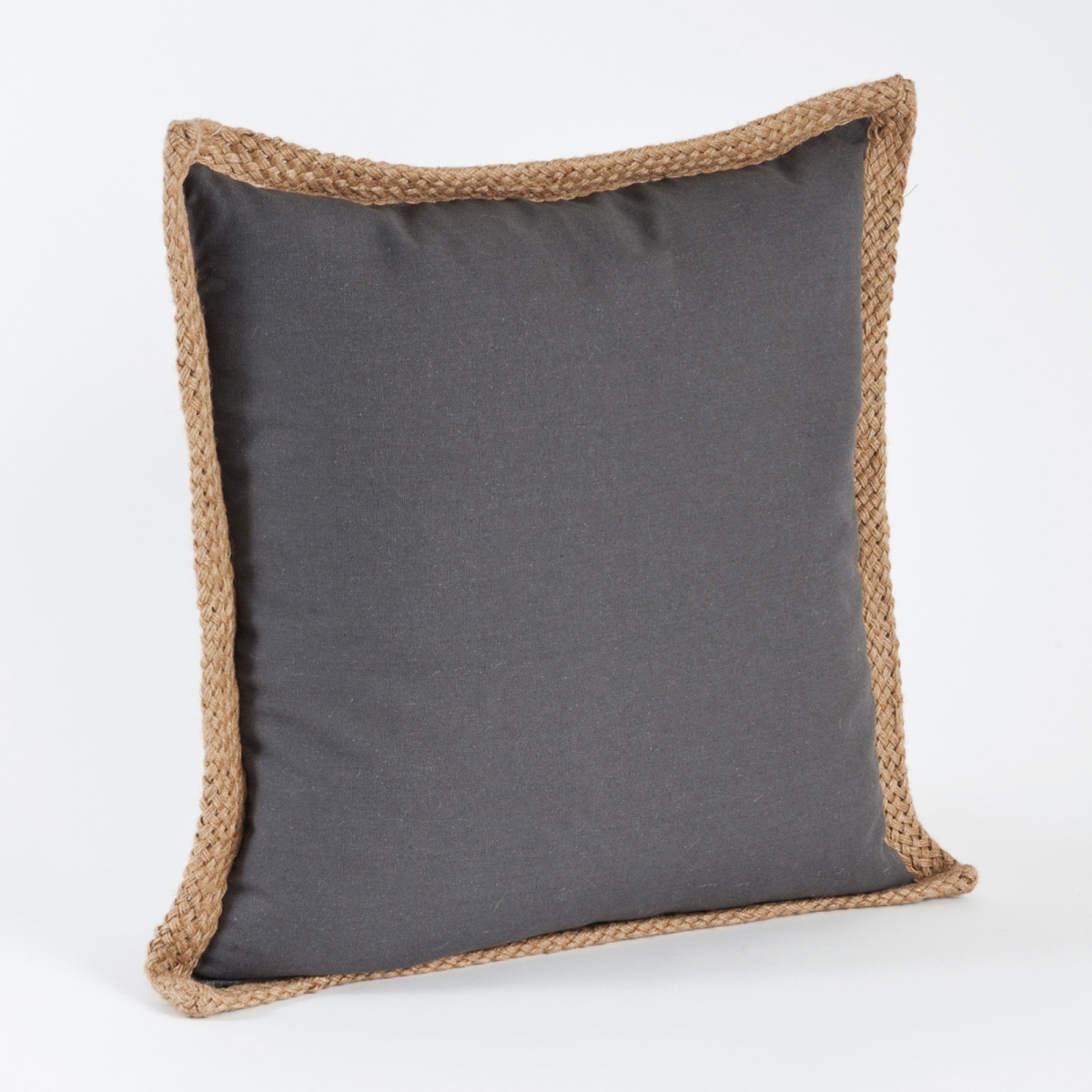 SARO  20 in. Jute Braided Down Filled Throw Pillow  Slate