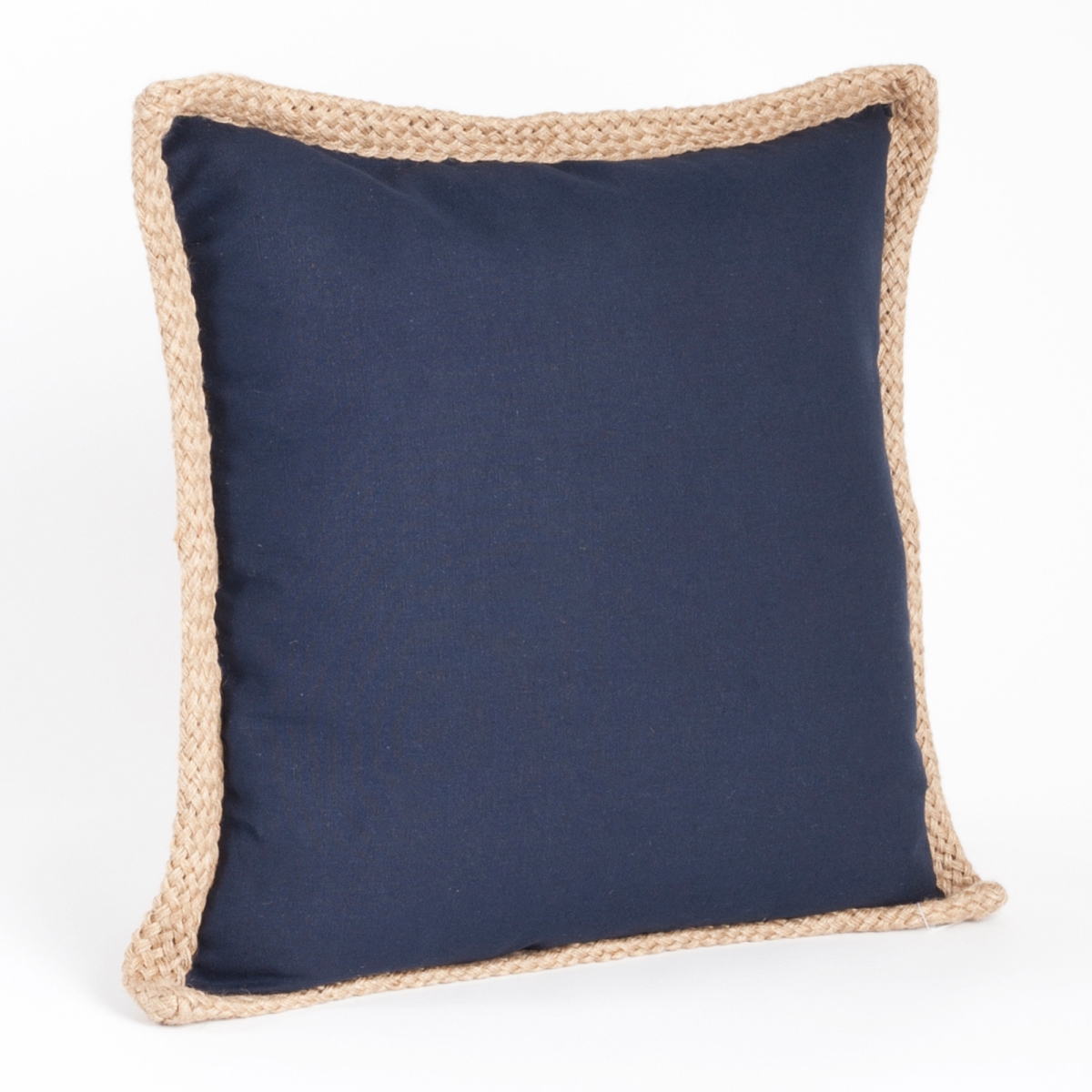 SARO  20 in. Jute Braided Down Filled Throw Pillow  Navy Blue