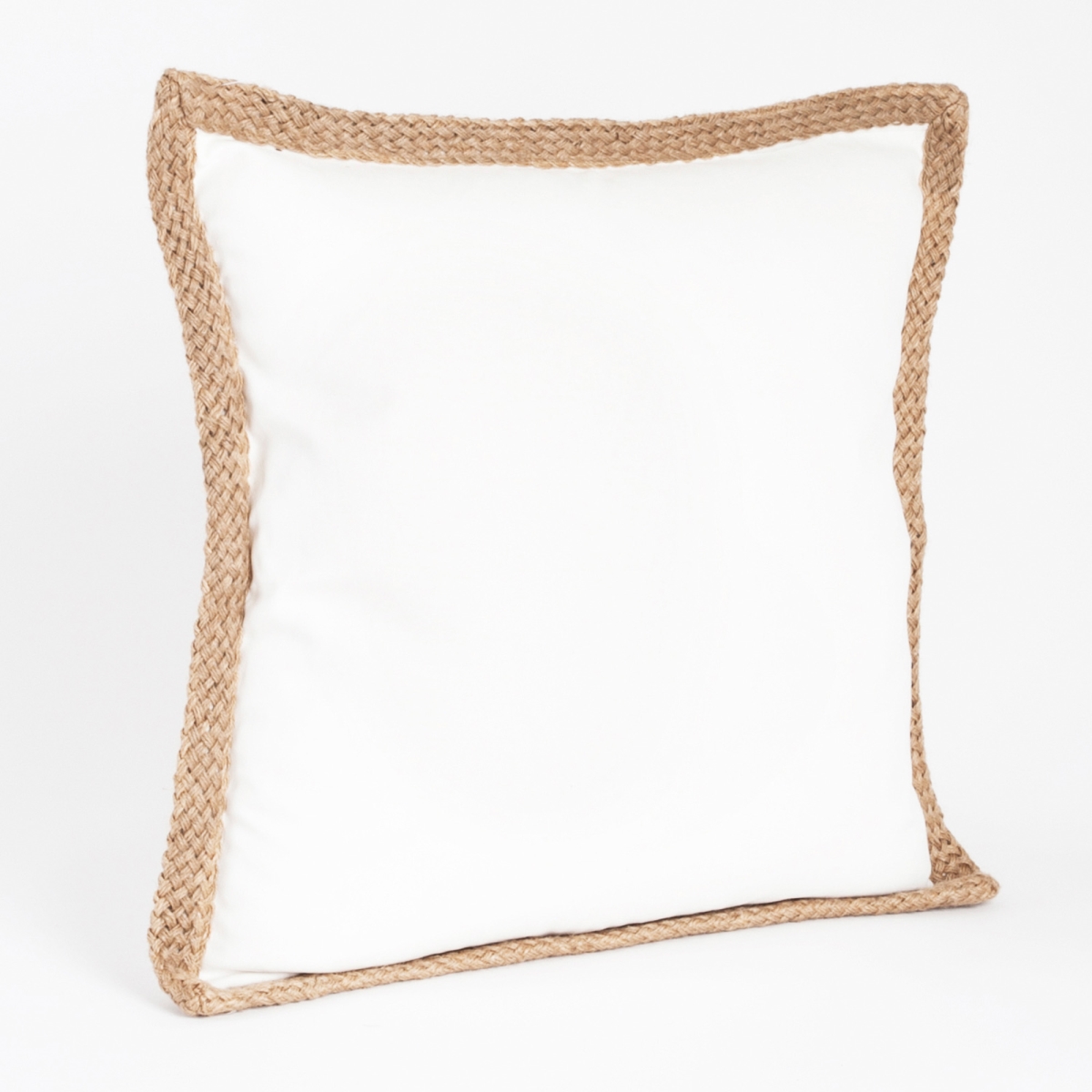 SARO  20 in. Square Jute Braided Down Filled Throw Pillow  White