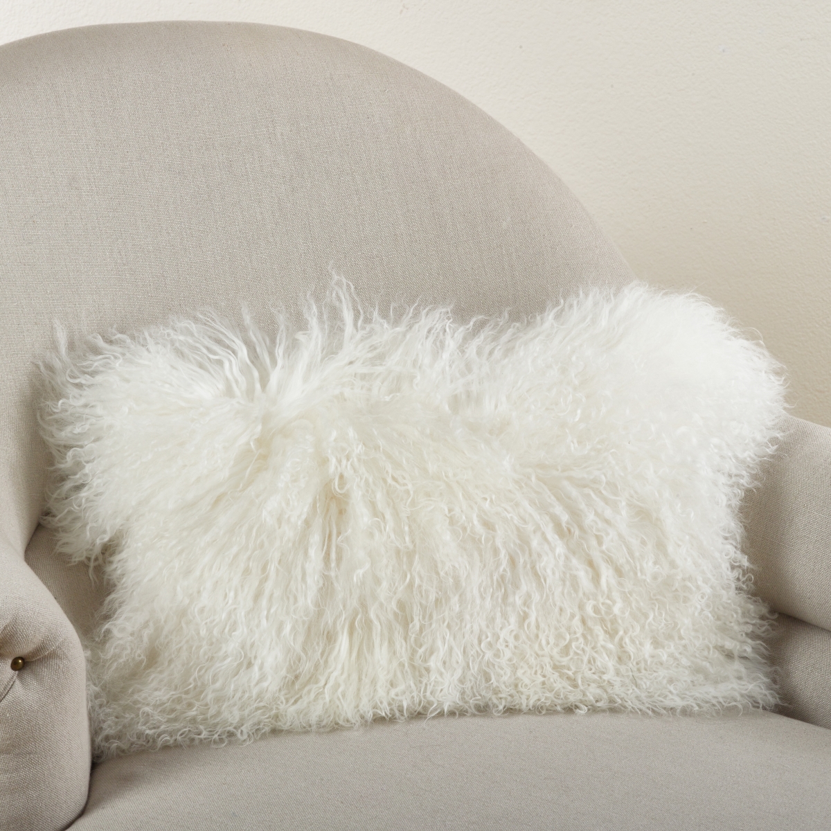 SARO  12 x 20 in. Wool Mongolian Lamb Fur Throw Pillow  Ivory