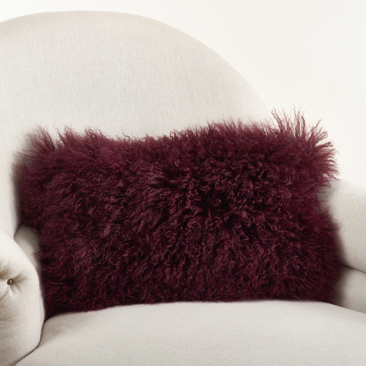 SARO  12 x 20 in. Wool Mongolian Lamb Fur Throw Pillow  Eggplant