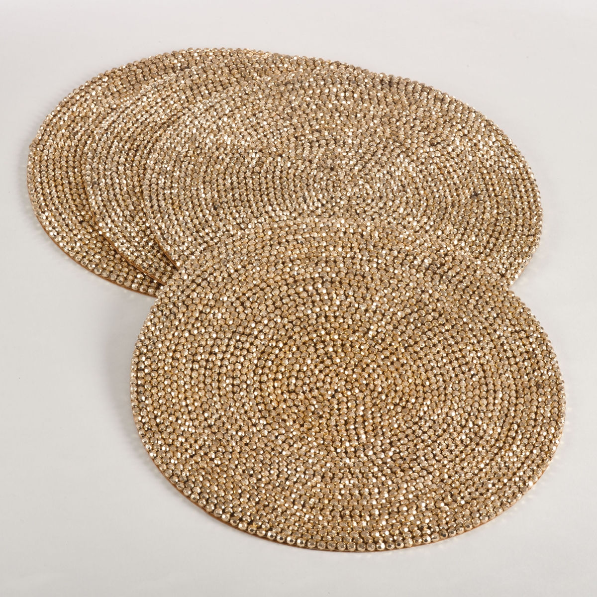 SARO 2282.GL15R 15 in. Round Beaded Design Placemat  Gold - Set of 4