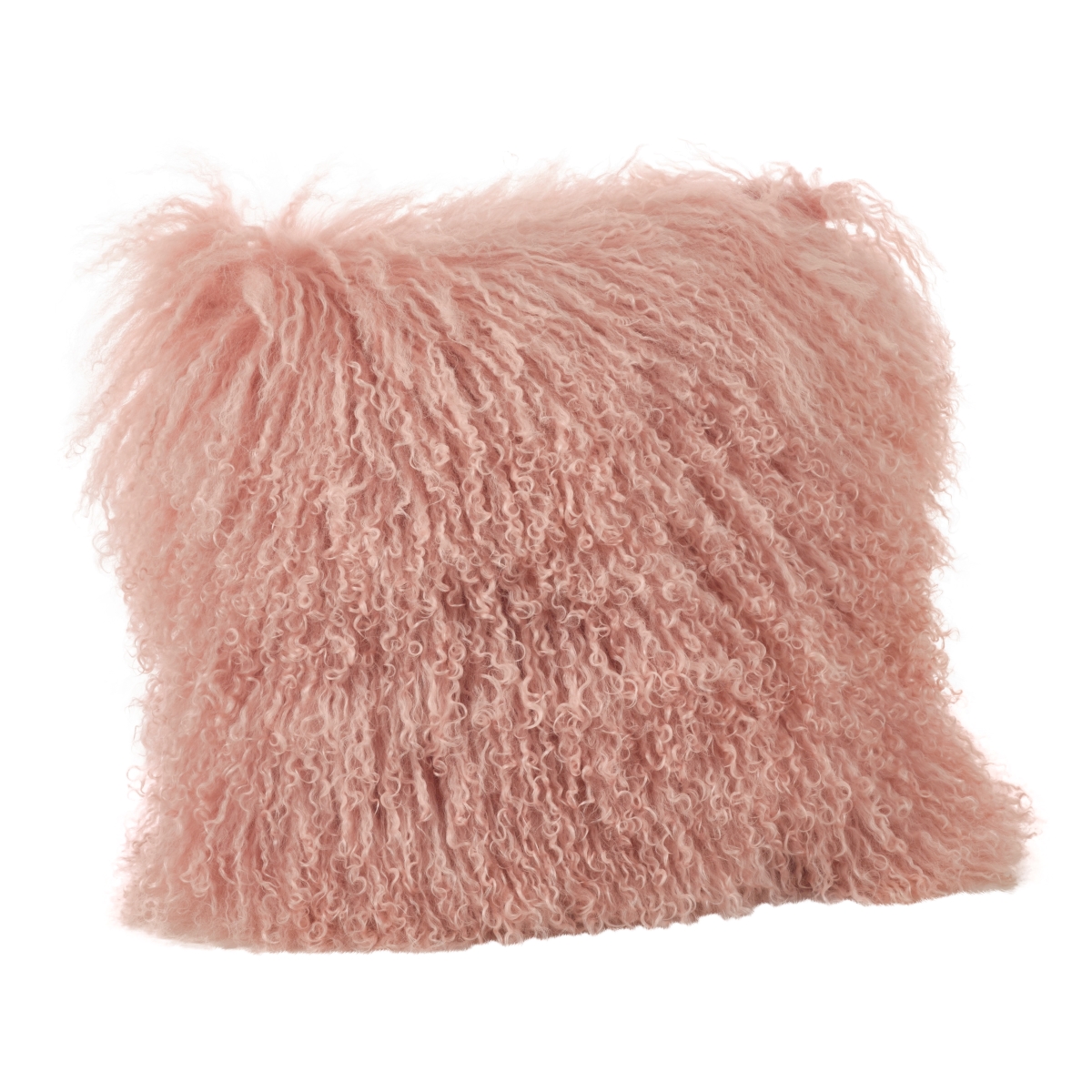 SARO  16 in. Square Wool Mongolian Lamb Fur Throw Pillow  Rose