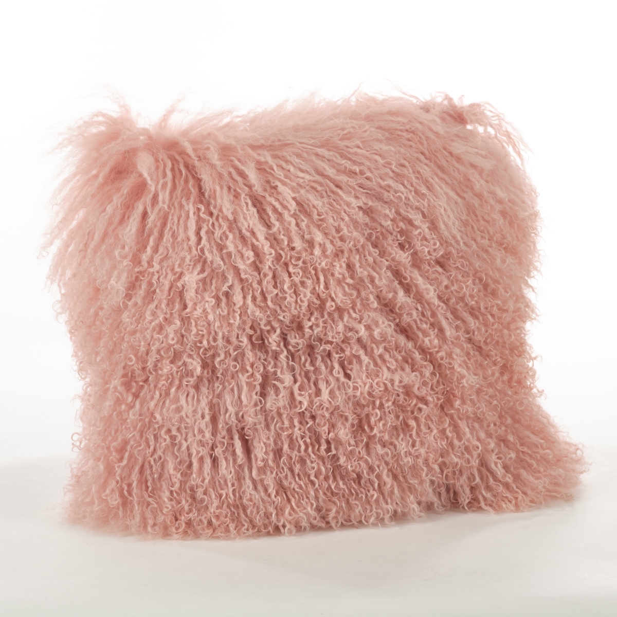 20 in. Square Wool Mongolian Lamb Fur Throw Pillow, Rose