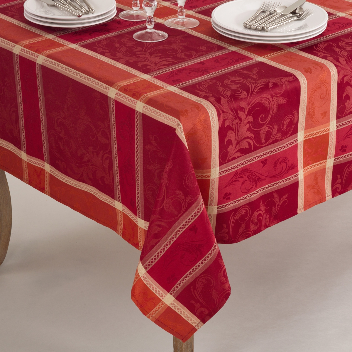 Picture of SARO 3005.M70S 70 in. Pumpion Collection Plaid Design Tablecloth  Multi Color - Square