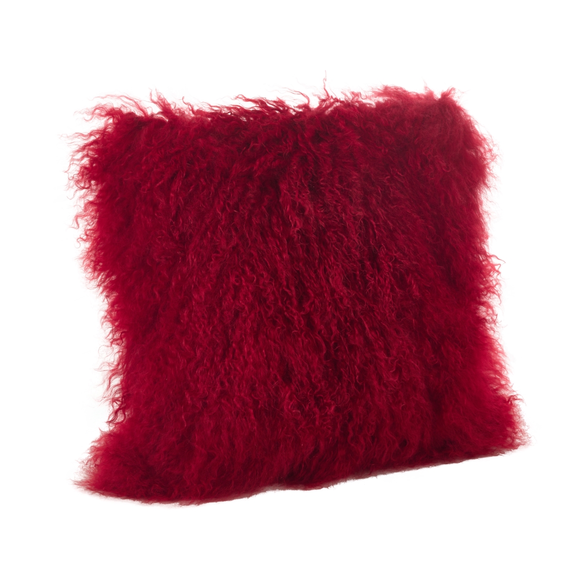 SARO  16 in. Square Wool Mongolian Lamb Fur Throw Pillow  Red