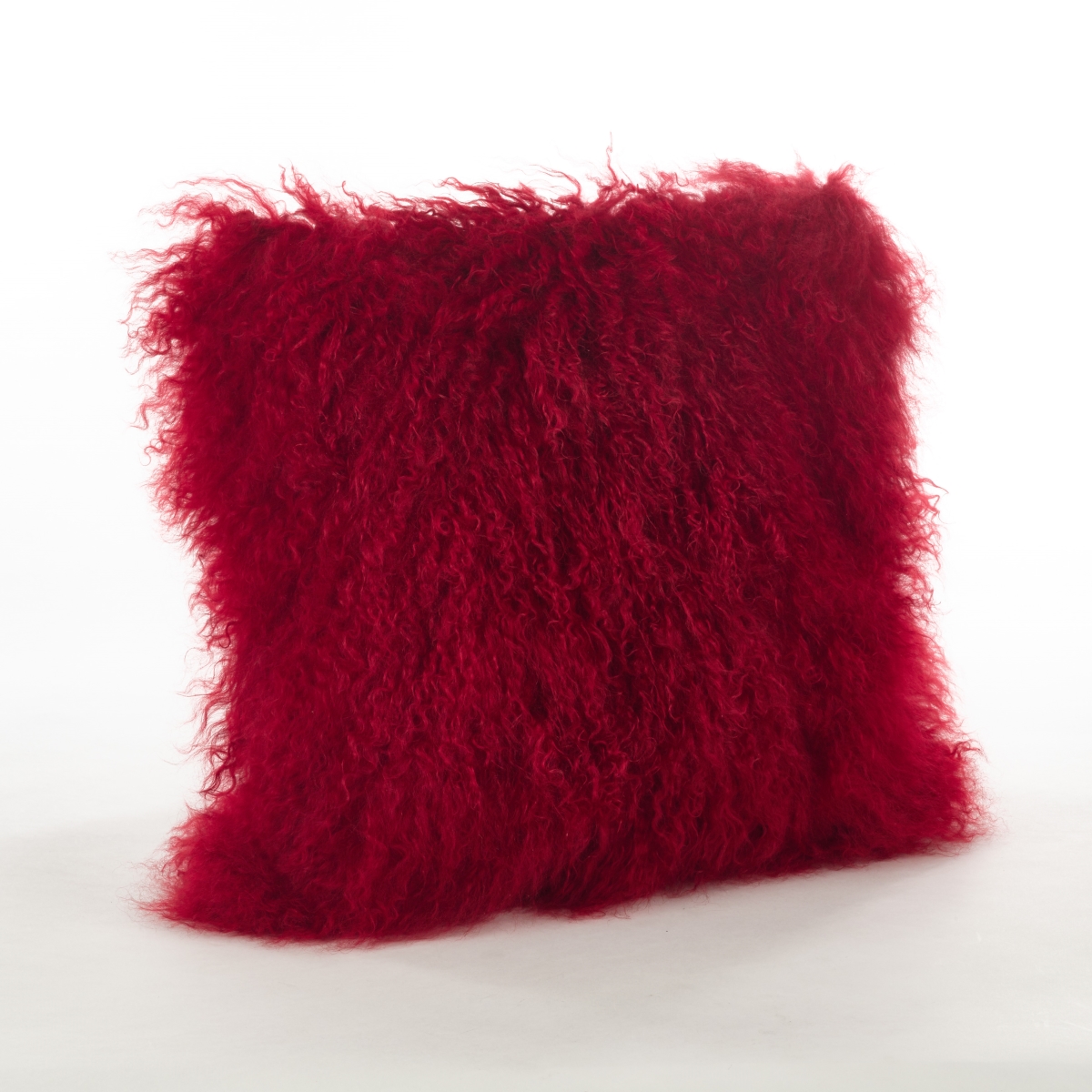 SARO  20 in. Square Wool Mongolian Lamb Fur Throw Pillow  Red