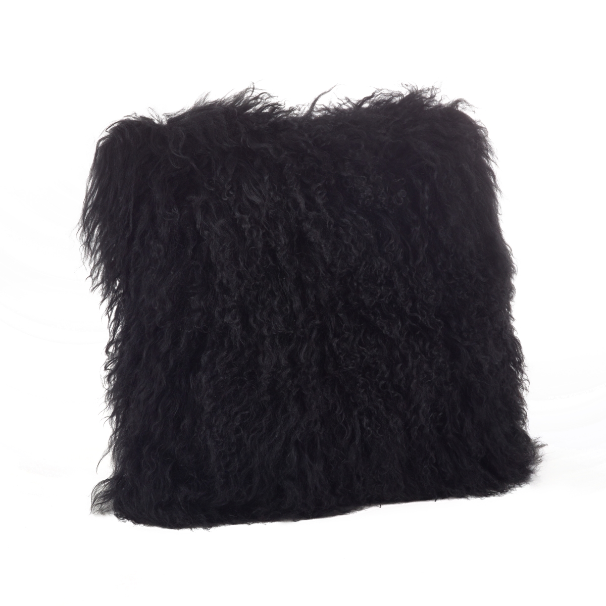 SARO  16 in. Square Wool Mongolian Lamb Fur Throw Pillow  Black