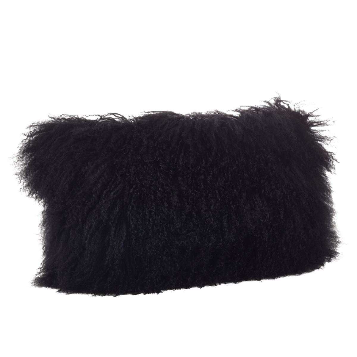 SARO  12 x 20 in. Wool Mongolian Lamb Fur Throw Pillow  Black