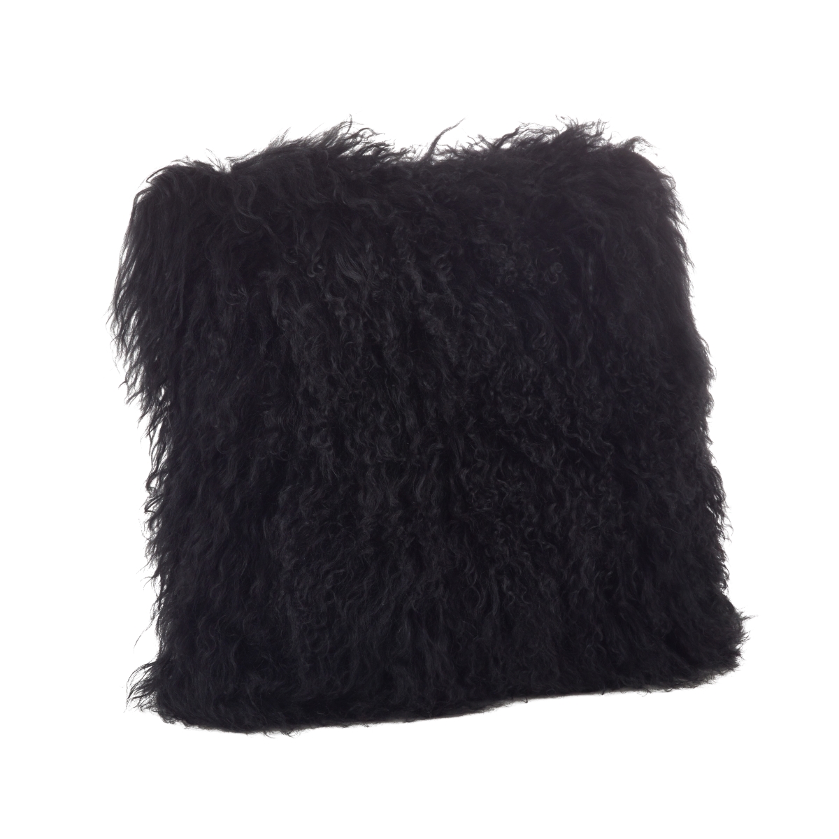 SARO  20 in. Square Wool Mongolian Lamb Fur Throw Pillow  Black