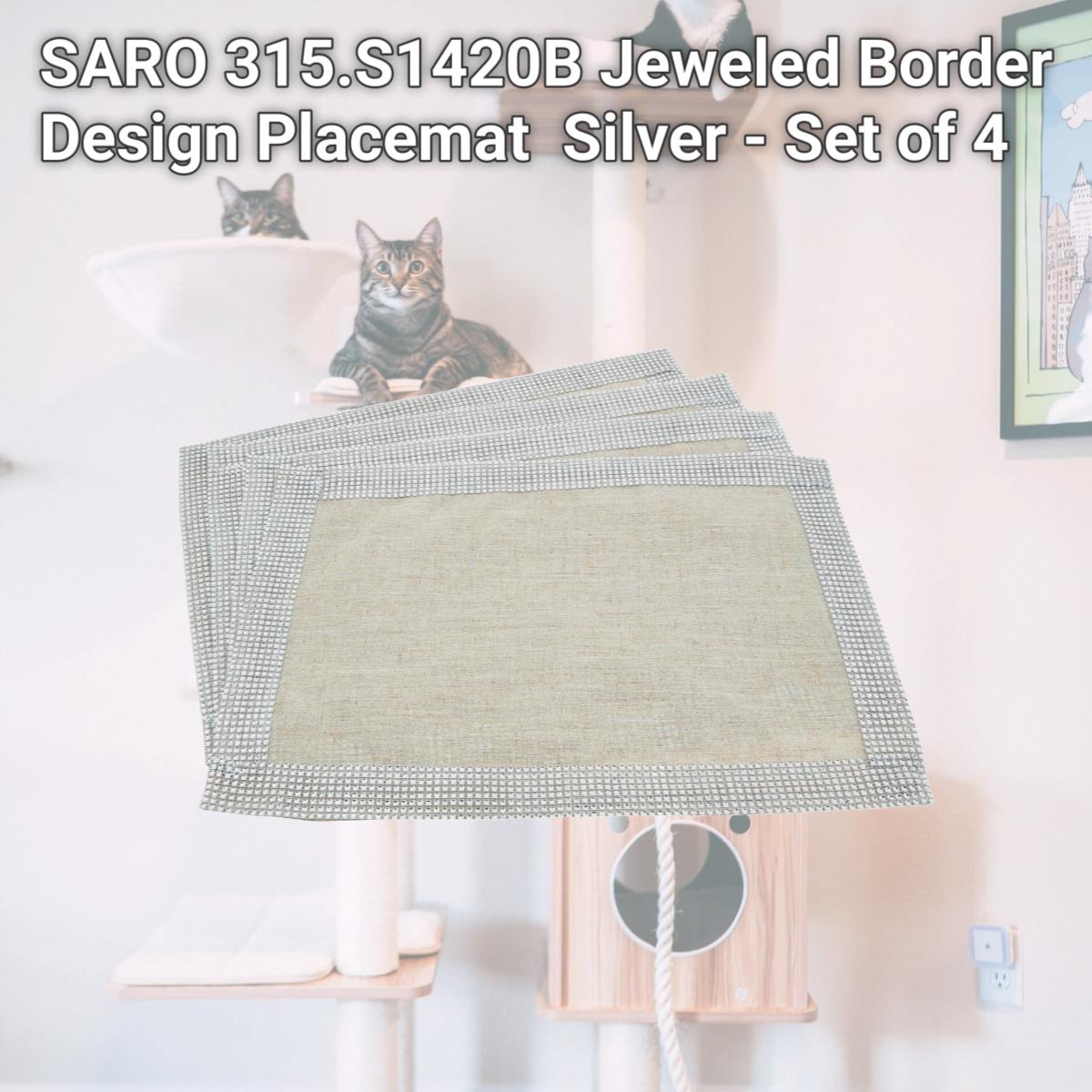 Picture of SARO 315.S1420B Jeweled Border Design Placemat  Silver - Set of 4