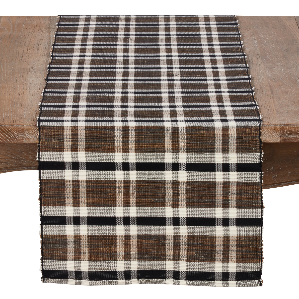 Picture of SARO 805.N1672B 16 x 72 in. Olivia Rectangle Water Hyacinth Table Runner with Plaid Woven Design - Natural