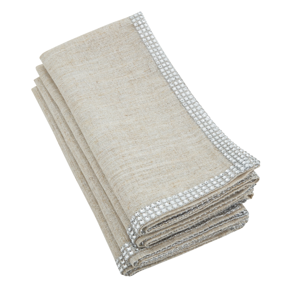 Picture of SARO 315.S20S 20 in. Jeweled Studded Border Napkin  Silver - Set of 4