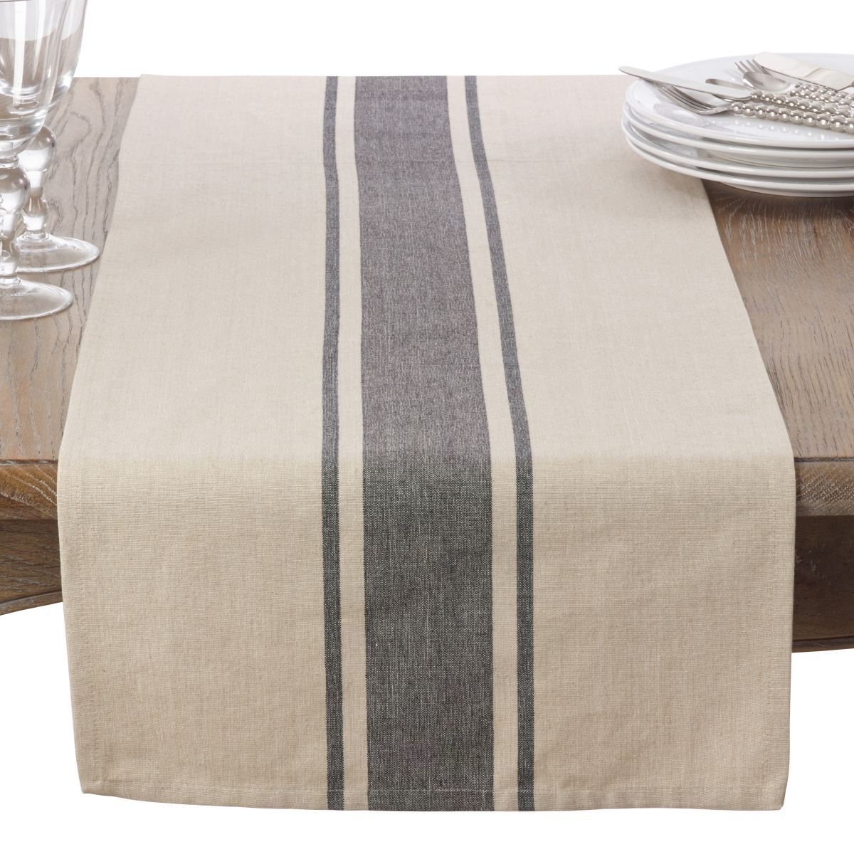 Picture of SARO 3011.N1672B Banded Design Table Runner - Natural