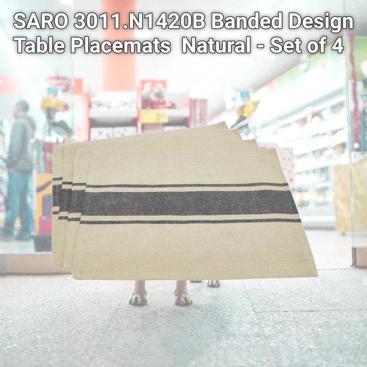 Picture of SARO 3011.N1420B Banded Design Table Placemats  Natural - Set of 4