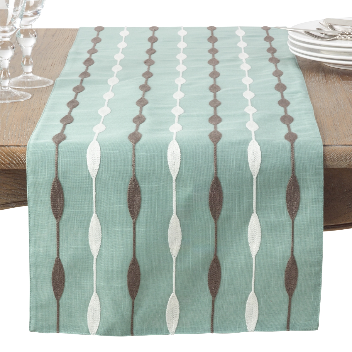 Picture of SARO 2293.A1670B Modern Embroidered Design Table Runner - Aqua
