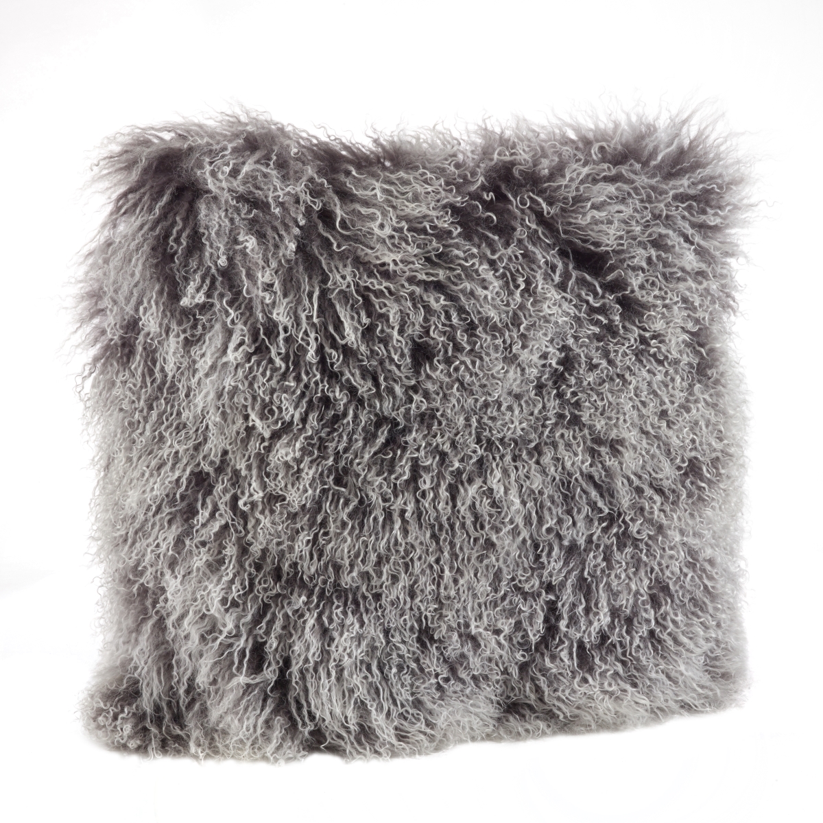 SARO  20 in. Wool Mongolian Lamb Fur Throw Pillow - Charcoal
