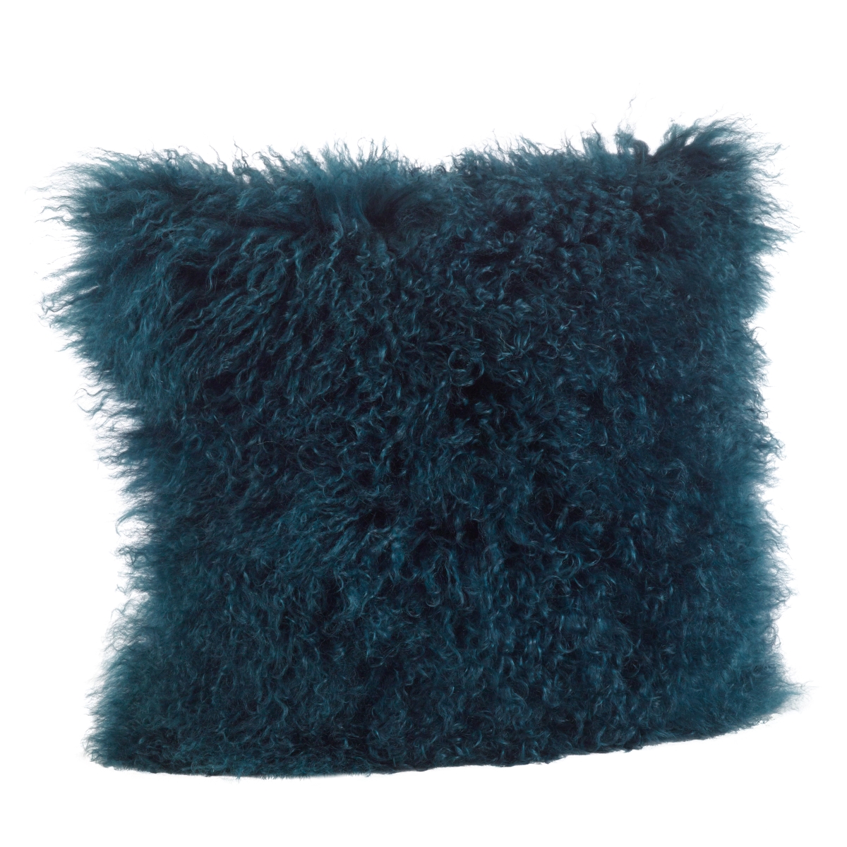 SARO  20 in. Wool Mongolian Lamb Fur Throw Pillow - Teal