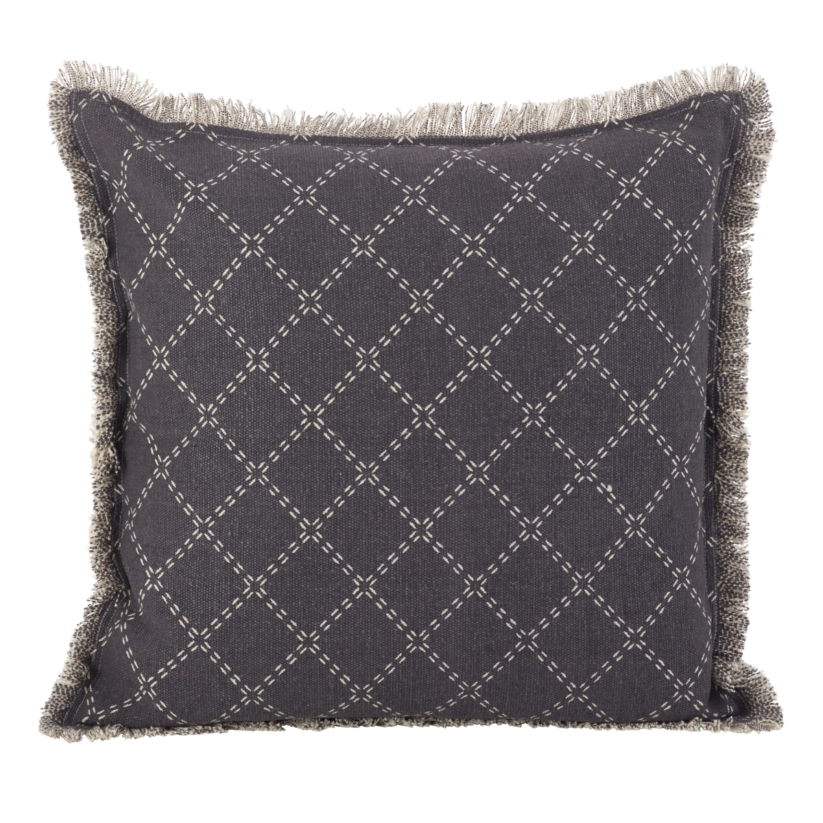Fringed Diamond Down Filled Pillow - 20" | Slate | Square | 1 Pc.